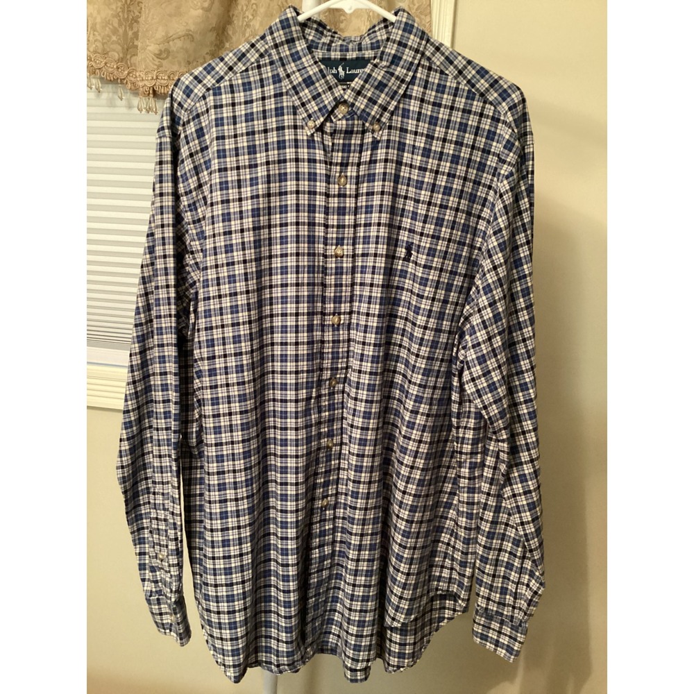 Polo Ralph Lauren Mens XL Classic Fit Blue Plaid Long Sleeve Button Down Shirt